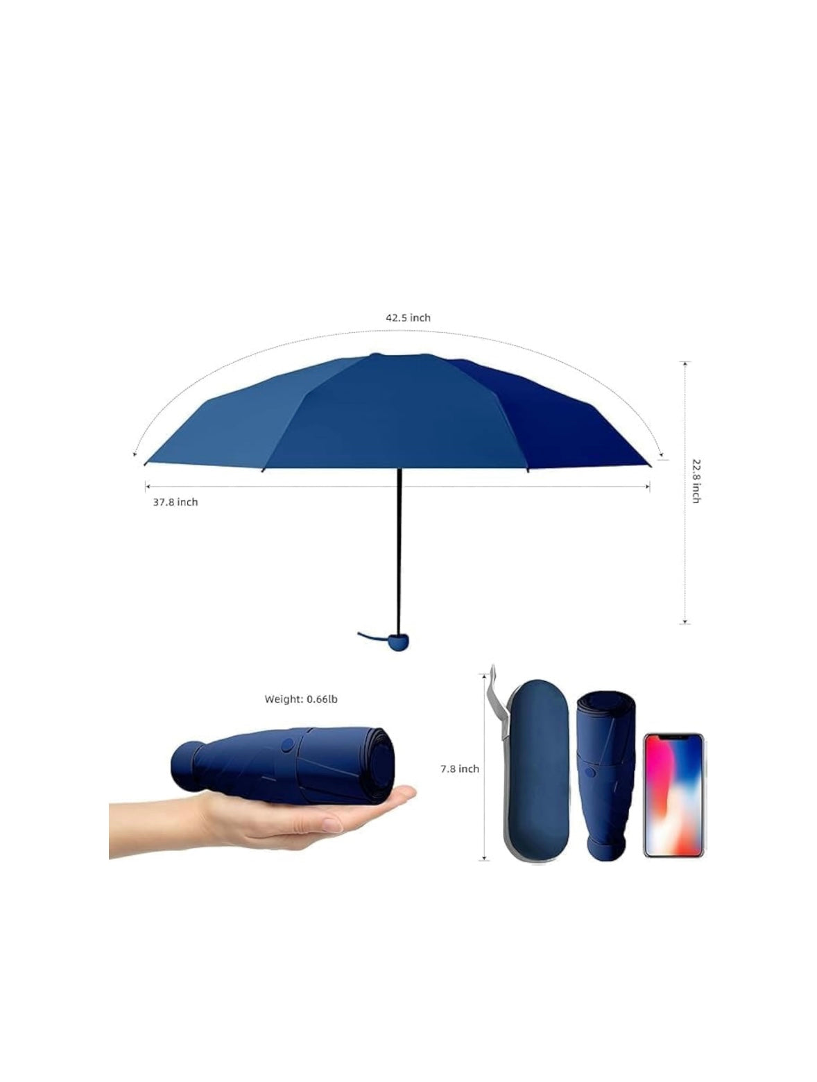 ATG Travel Mini Umbrella with Case | Navy Blue
