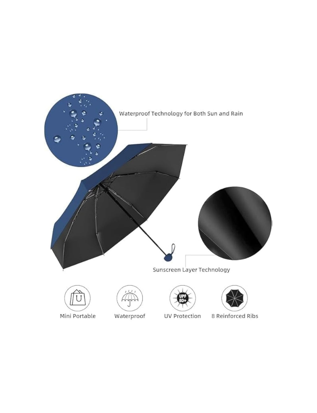 ATG Travel Mini Umbrella with Case | Navy Blue