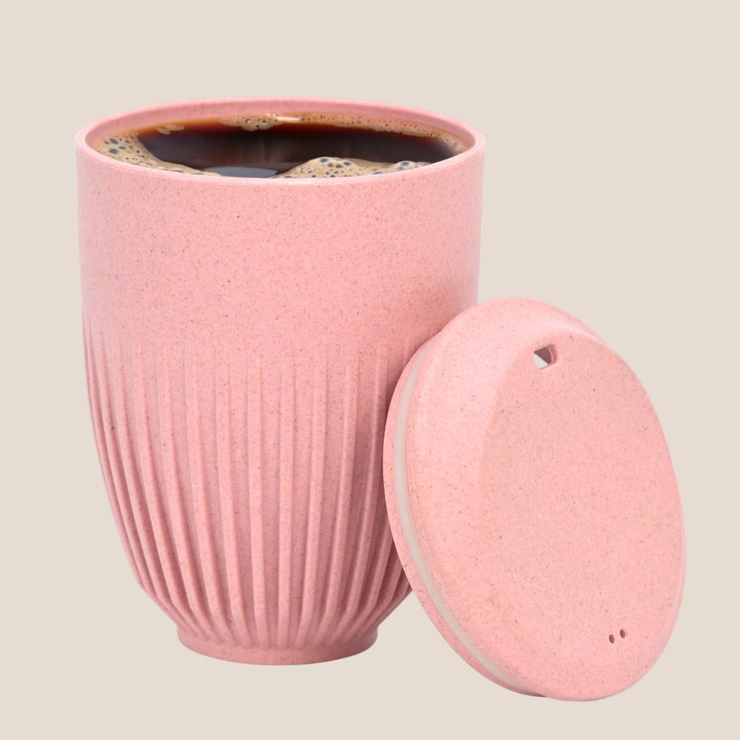 ATG Earth Friendly Retro Coffee Mug with Lid | Tea Cup Set | 350 ml | Made with Rice Husk | Innocent Pink